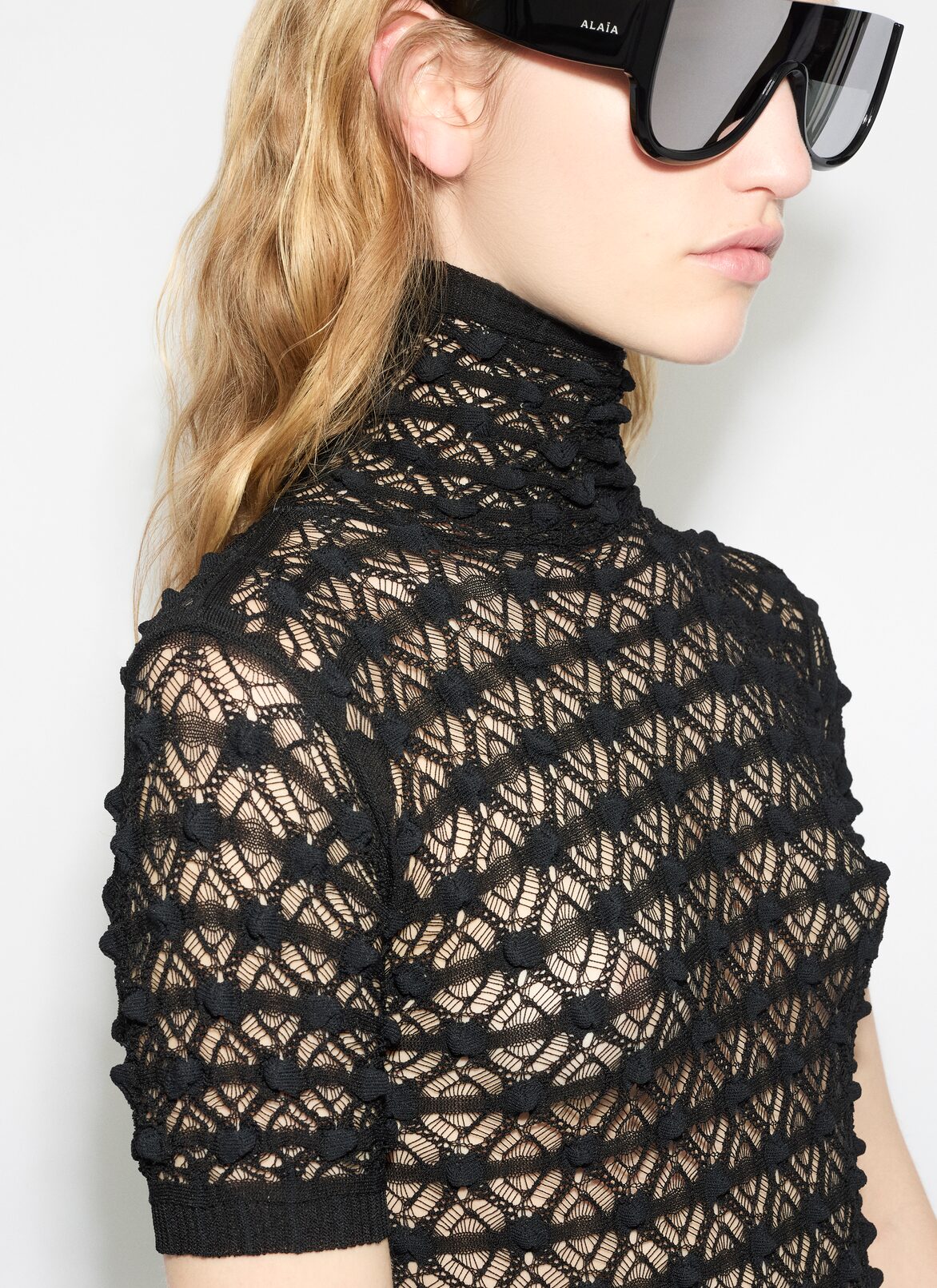 LONG LACE KNIT DRESS  ALAÏA BLACK LONG LACE KNIT DRESS